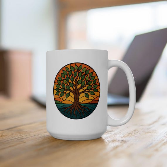 Stained Glass Tree of Life Coffee Mug: 15oz Ceramic Tea Cup - Etsy