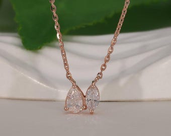 14k Rose Gold Toi Et Moi Necklace, Pear & Marquise Lab Grown Diamond Pendant