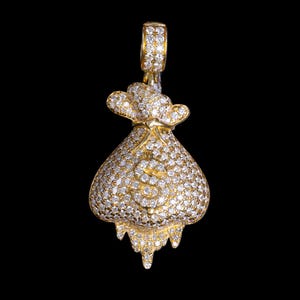 10k Yellow Gold Iced Out Money Bag Pendant Charm, Hip Hop Bling Jewelry, Diamond Money Bag Pendant, Jewelry For Men, Gift For Him
