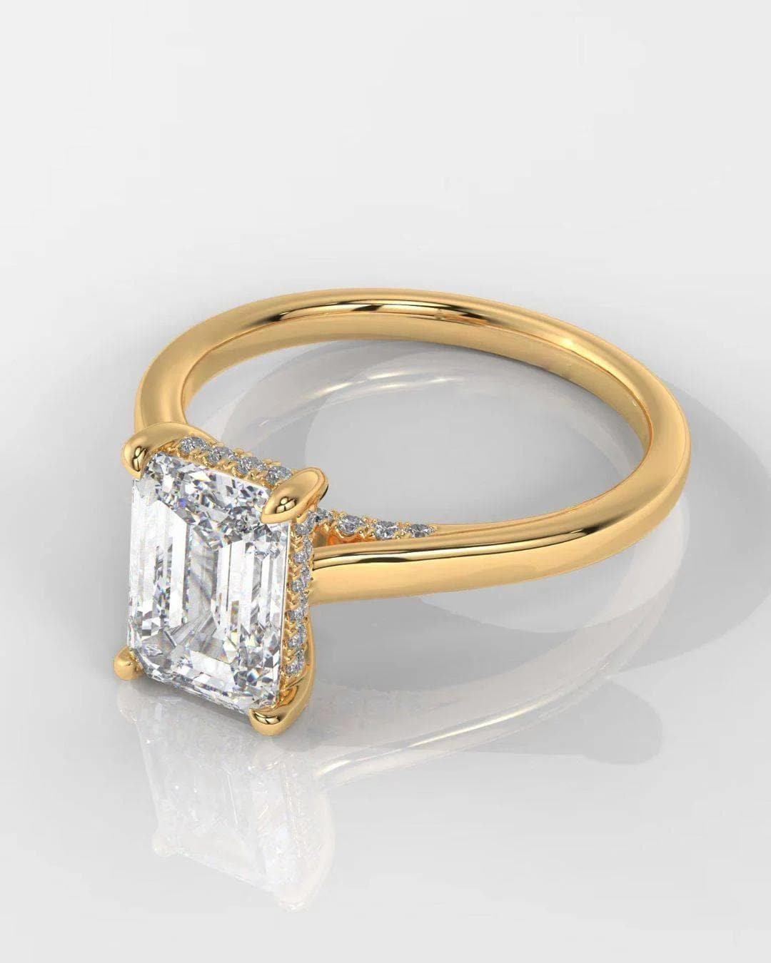 14K Gold Emerald Cut Hidden Halo Lab Grown Diamond Engagement Ring - Etsy