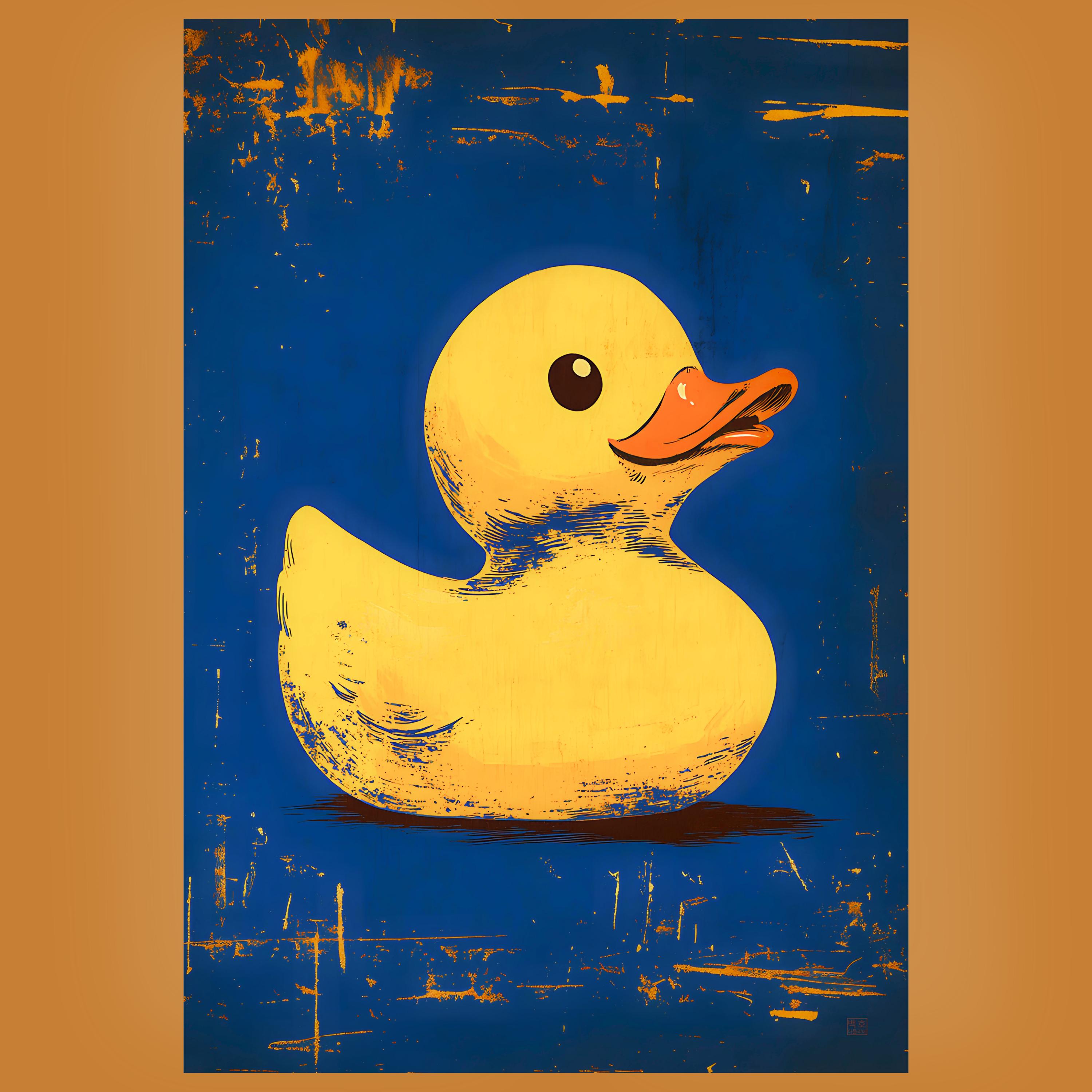 Retro Pop Art Rubber Duckie Print – Yellow Duck on Bold Blue Background ...
