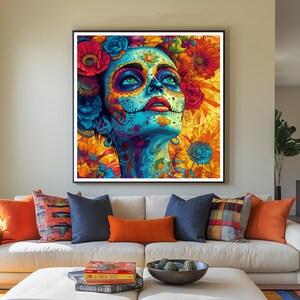 Tag der Toten Sugar Skull Sugar Skull Portrait Wand Kunstdruck auf Aquarell Papier
