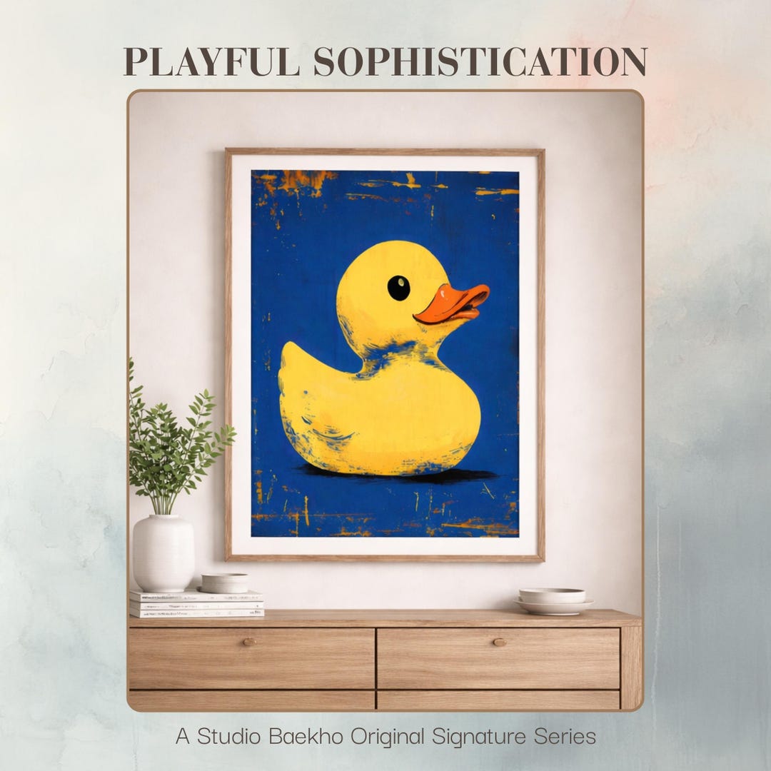 Retro Pop Art Rubber Duckie Print – Yellow Duck on Bold Blue Background ...