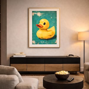 Rubber Duck Pop Art Print | Teal Bathroom Wall Decor | Funky Retro ...