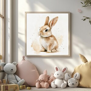 Impresión artística de conejo japonés, decoración minimalista para guardería, arte de pared de animales, regalo inspirado en la naturaleza, decoración para baby shower