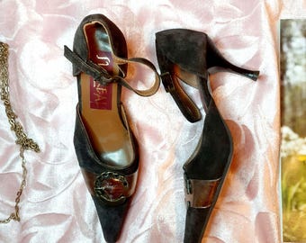 Vintage Suede Stiletto Heels | Y2K Pointed Toe Pumps