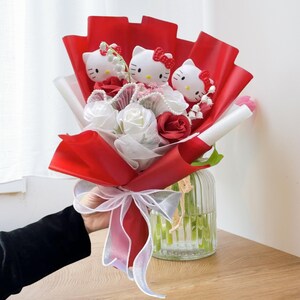 Kawaii Bouquet/Sanrio Kitties Bouquet/Hello Kitty Bouquet/Artificial Flowers – Perfect Gift for Valentine/Birthday,Graduation More/Cat/Dolls