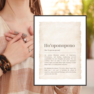 Dictionary Definition of Ho'oponopono, Self Healing Prayer Artwork, Hawaiian Prayer Meaning, Powerful Mantra Print For Forgiveness
