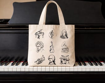 Piano Tote Bag, Music Teacher Gift Bag, Piano Lesson Shoulder Bag, Music Teacher Bag, Musician Tote Bag, Piano Class Bag, Piano Teacher Gift