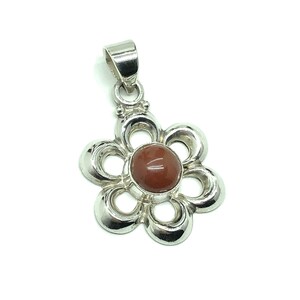 Silver Pendant - 925 Sterling Silver, Carnelian Stone, Flower Design, Unique Style, Silver Stone Pendant