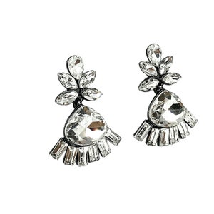 Fancy Earrings, Mirrored White Rhinestone Crystal Dangle Earrings