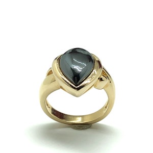 Gold Hematite Stone Ring for Women - Big 3ct Unique Design, 925 Sterling Silver Ring
