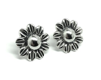 Sterling Silver Earrings, Women's Vintage Domed Design Sunflower Style Big Stud Earrings