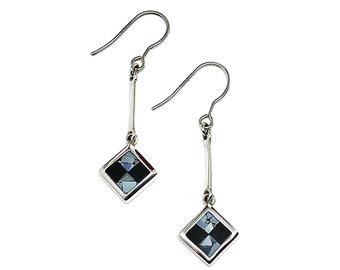 Earrings Sterling Silver Onyx & Opal Stone Bar Dangle Earrings