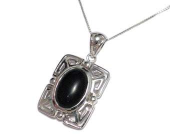 Necklace - Womens Necklace Mens Black Onyx Stone Necklace,  Sterling Silver 18in Stone Pendant Necklace