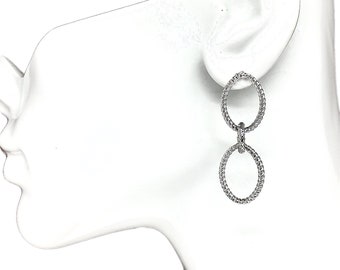 Dangle Earrings Silver, Women's Triple Hoop Design Sterling Silver Dangle Earrings, Circle Earrings, Drop Earrings, Post Earrings, Jewelry