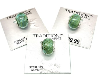 Bracelet Charm Bundle of 3 Sea Green European Style Sterling Silver Bead Charms