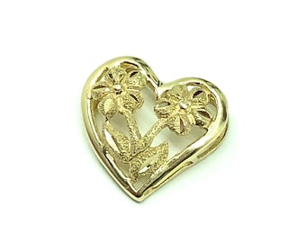 10k Gold Pendant, Womens Flower Design Gold Heart Pendant | Jewelry