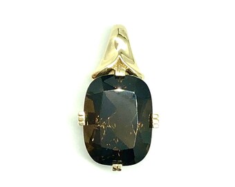 14k Gold Victorian Lily Design Smoky Topaz Gemstone Pendant