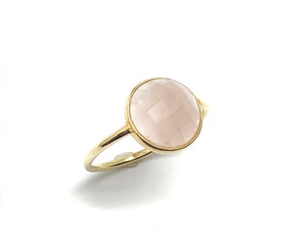 Stone Ring, Size 8 Delicate Frosty Pink Rose Quartz 925 Sterling Silver Ring