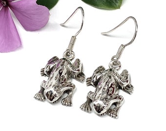 Unique Vintage Jewelry, Frog Earrings - 925 Sterling Silver Dangle Earrings for Women