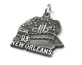 Sterling Silver Charm Pendant - Mens Womens Vintage 1993 New Orleans Jazz Paddle Boat & Trumpet Charm