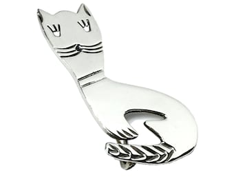 Silver Brooch - Vintage Sterling Silver Cat Pin Brooch