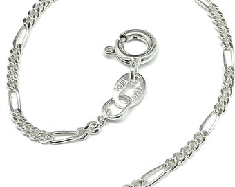 Silver Bracelet, Womens Dainty Slim Style Figaro Link Chain 925 Sterling Silver Bracelet