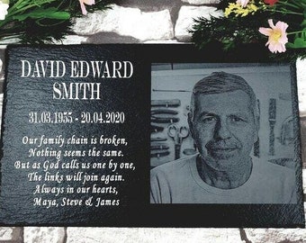 Personalised Engraved Memorial Slate Plaque With Photo, Grave Marker, Personalised Weatherproof Garden Sign, Picture Remembrance Grave Stone