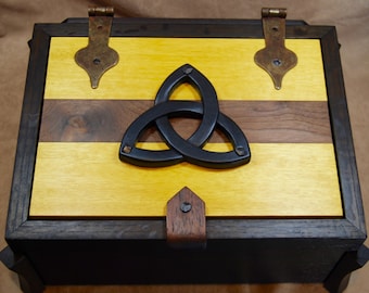 Large Ebonized Oak and Yellow heart box with hand-carved triquetra