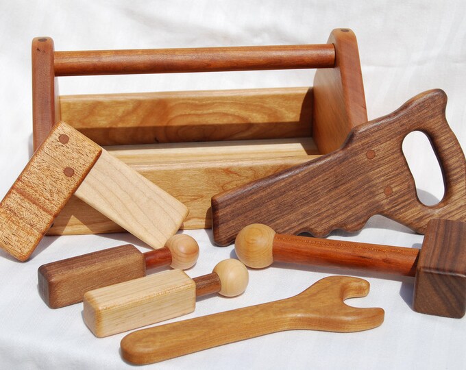Heirloom Children's Wooden Toy Tool Set With Toolbox All Hardwoods Etsy