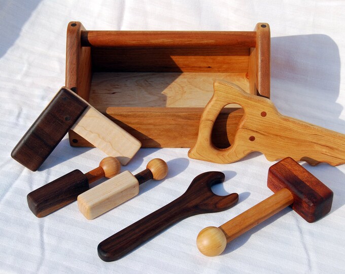 Heirloom Children's Wooden Toy Tool Set With Toolbox All Hardwoods Etsy