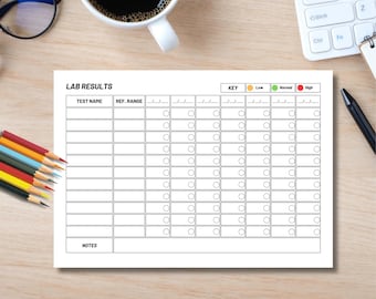Printable Lab Results Tracker | Blood Test Chart (A4, A5, Letter)