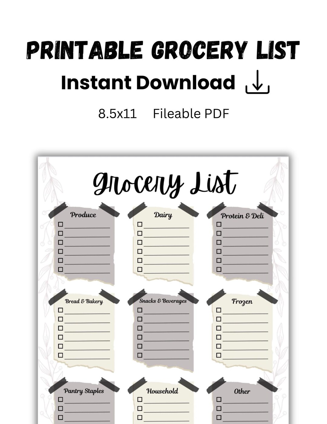 Grocery Food List Check off Printable Grocery List to Do List Purchase ...