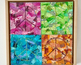 Peace x 4  - original textile art collage
