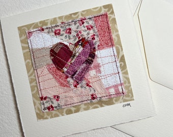 Mauve Heart - original textile art card