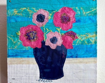 Pink Bouquet ~ Original Textile Art Collage