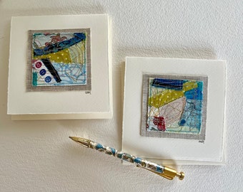 Abstracts Set of 2 (greens and blues) - original textile art cards