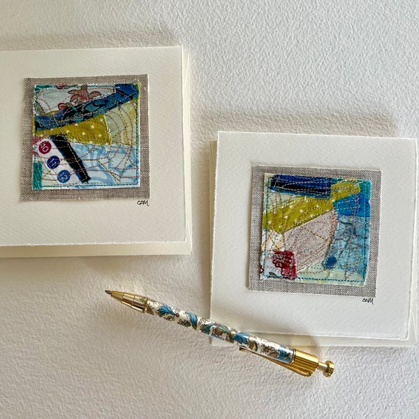 Abstracts Set of 2 (greens and blues) - original textile art cards