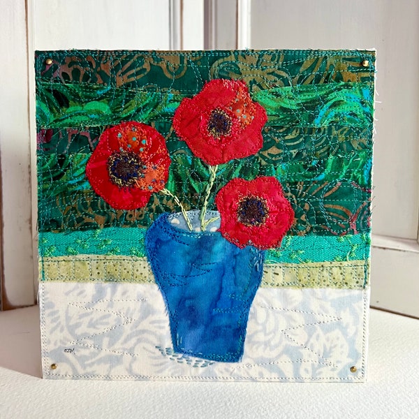 Red Poppies ~ Original Textile Art Collage