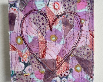 Pink Heart - Original Abstract Textile Art Collage