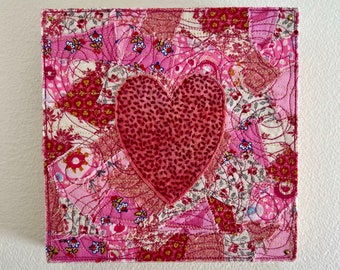 Heart (pink) - Original Textile Art Collage