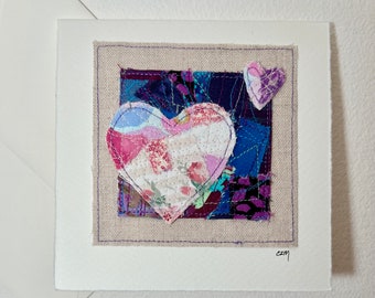Quilted Hearts - original textile art card