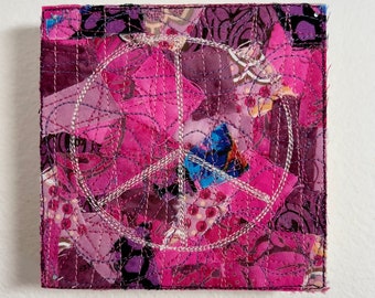 Peace (hot pink) - Original Abstract Textile Art Collage