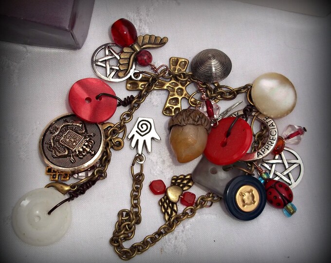 Pagan Gypsy Charm Bracelet Loads of Charms and Vintage Buttons Etsy