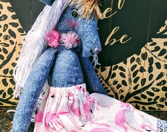 Unicorn Doll Clara May Handmade OOAK Blue Flannel Unicorn Nursery Decor Baby Shower Gift Fantasy