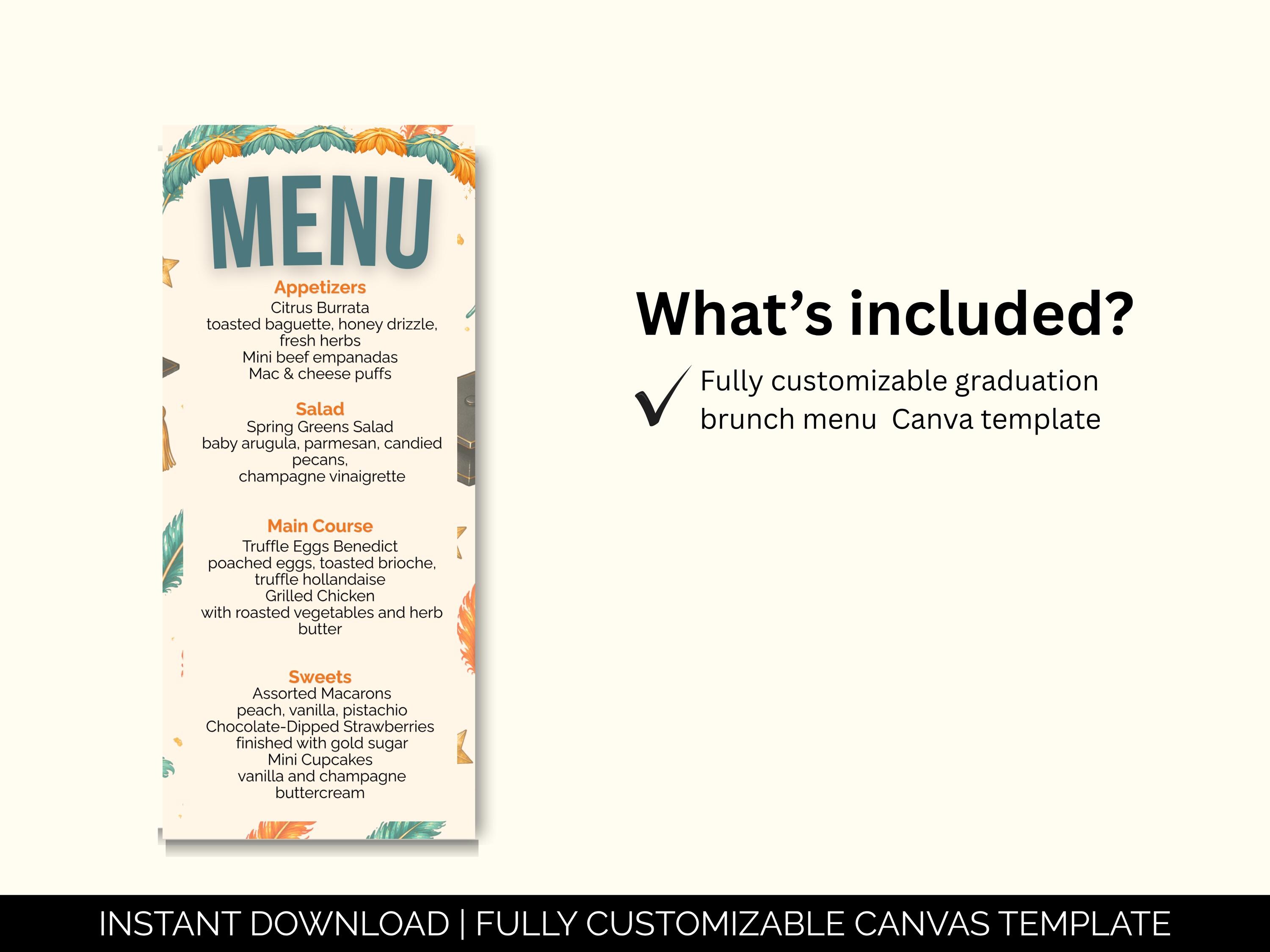 Menu Header For Graduation Graduation Menu Sign Template Editable Canva 8x10 Printable Brunch Menu ...