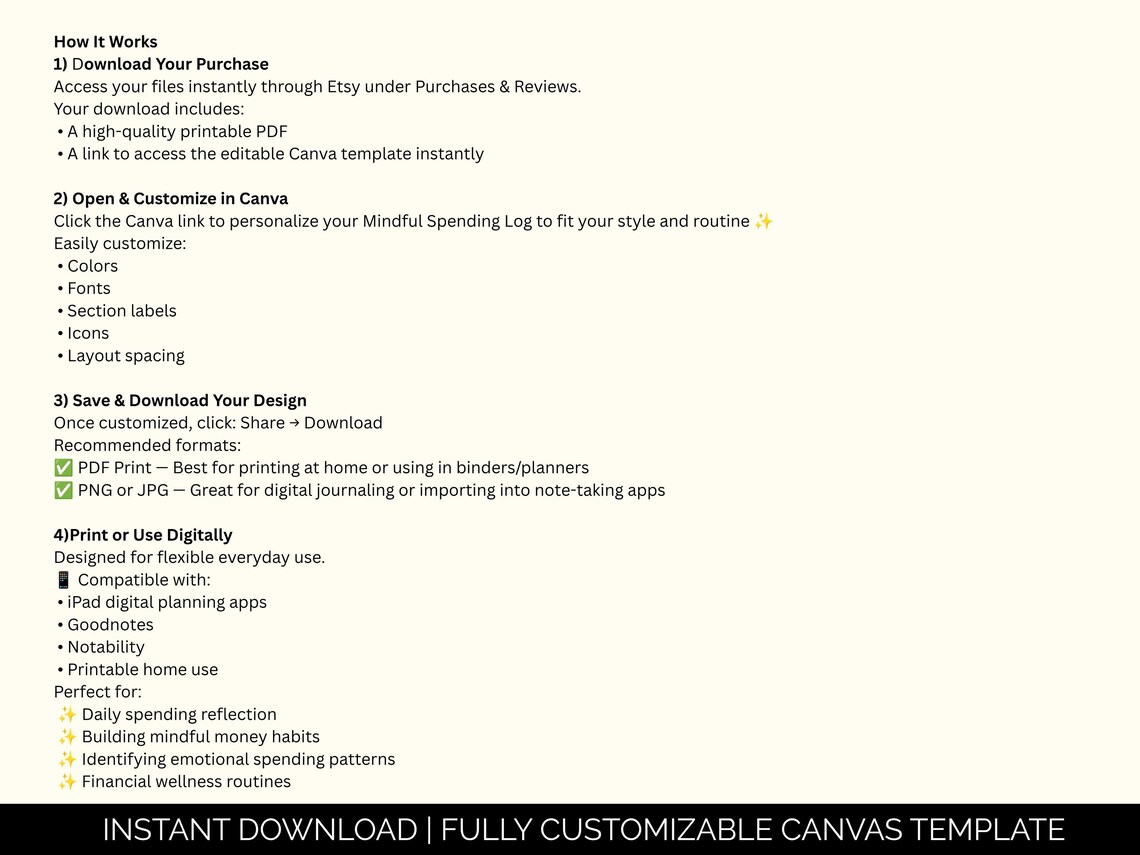 Daily Mindful Spending Log Printable Digital Planner Financial Wellness ...