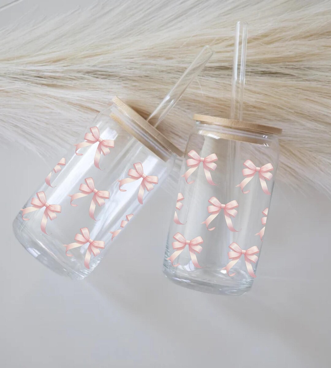 Pink Bow Coquette Glass Tumbler, Girly Iced Coffee Cup (16oz) - Etsy