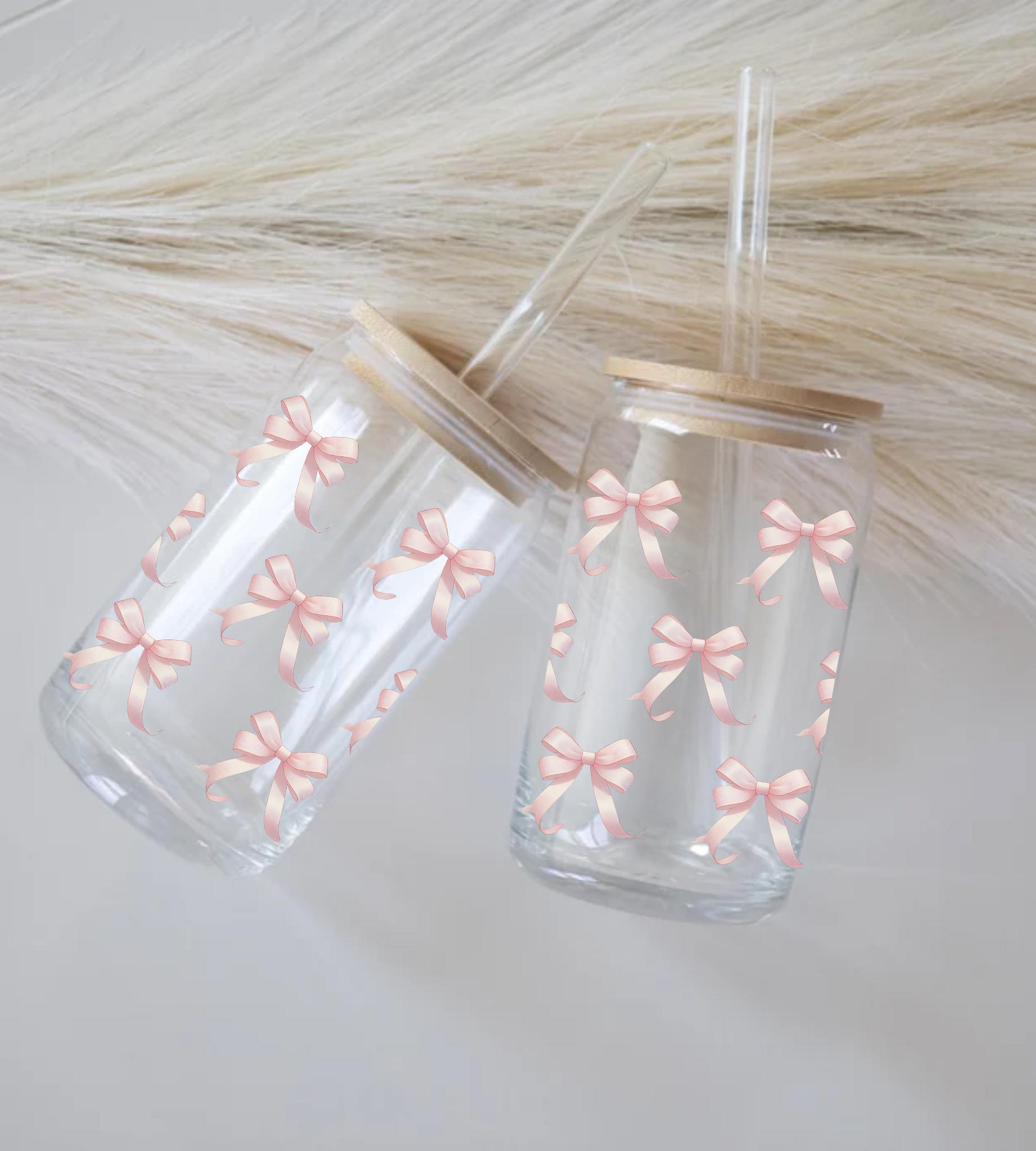 Pink Bow Coquette Glass Tumbler, Girly Iced Coffee Cup (16oz) - Etsy
